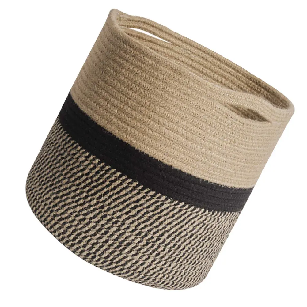 

1pc Round Storage Basket Yellow Black Large Capacity Home Weaving Flower Pot For Books Clothes Sundries Organizing Basket