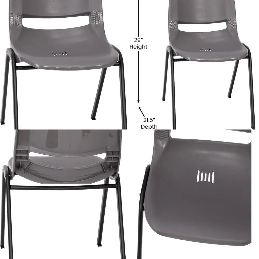 Ergonomic 661 lbs Capacity Shell Stack Chair - Gray with Black Frame, 16 Seat