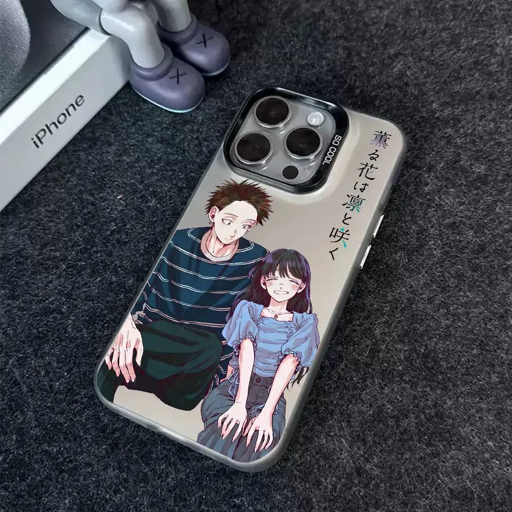 1 قطعة الكرتون عبق زهرة تزهر جراب هاتف الليزر IMD اللون الفضة قذيفة آيفون 17 16 15 14 13 12 11 الهواء برو ماكس زائد