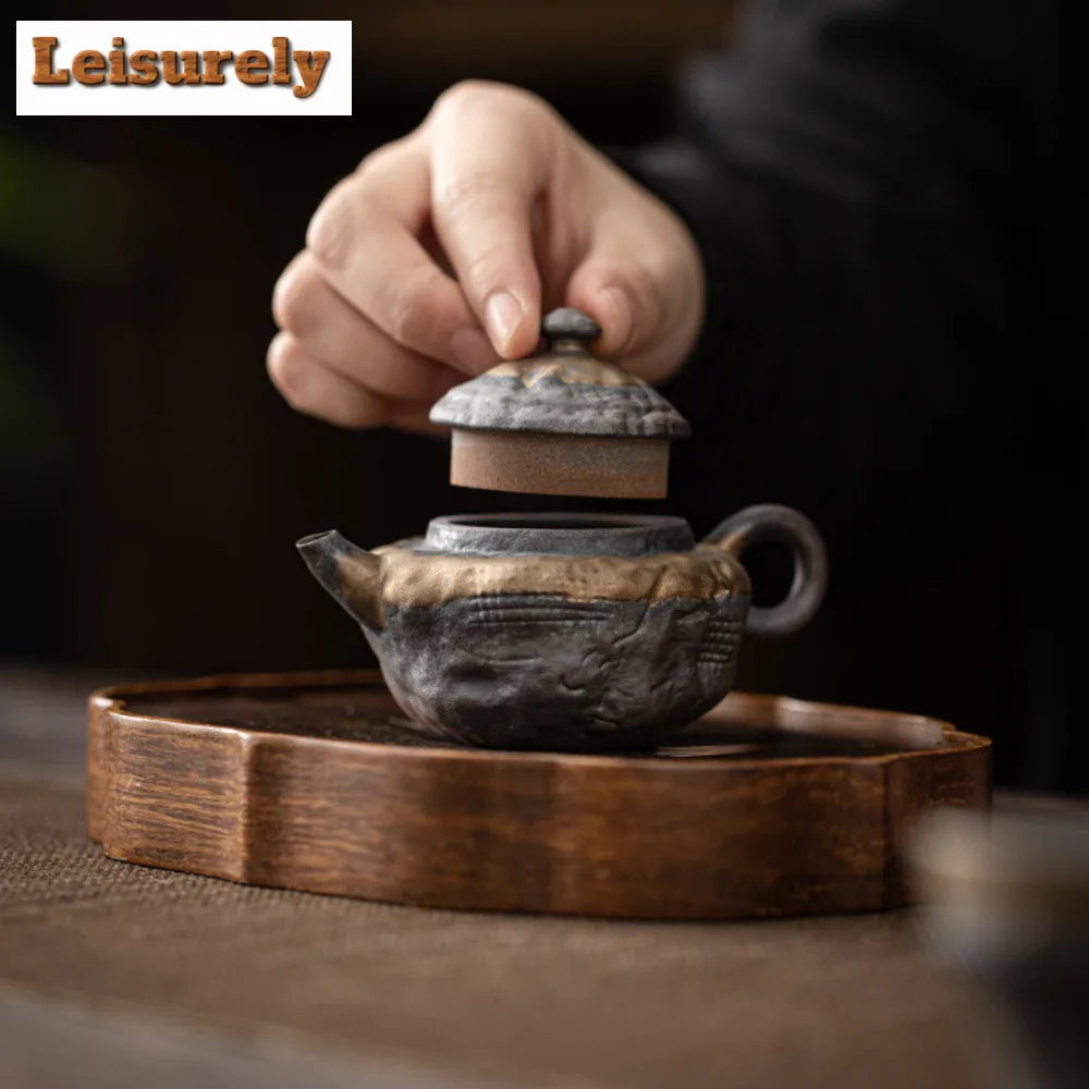 110ml Handmade Gilded Iron Glazed Teapot Retro Cloud Shirt Small Pot Tea Brewing Kettle Kung Fu Tea Cafes Supplies Craft Gifts