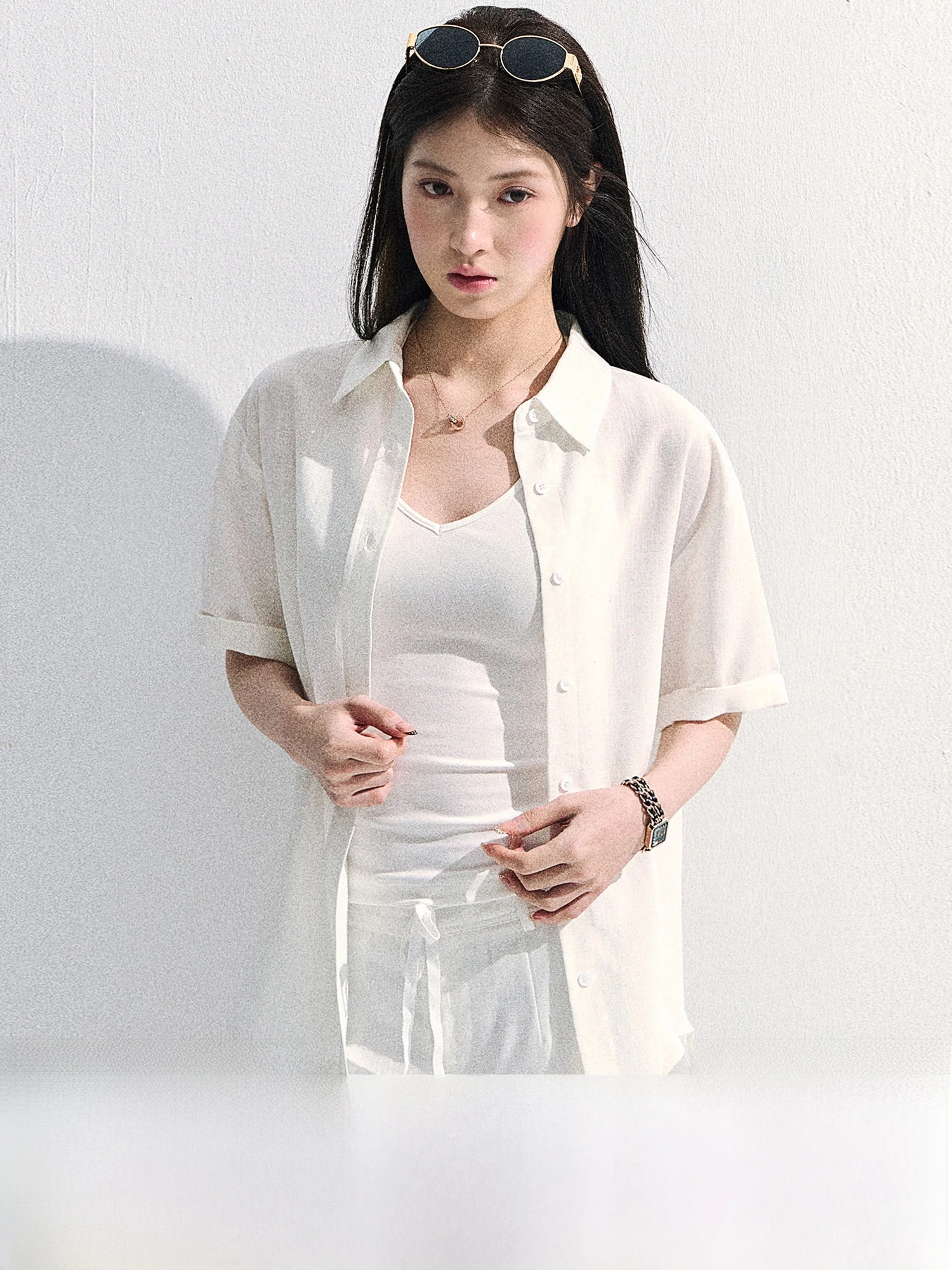 

101PASSION Summer Thin Short Sleeve Loose Fit Linen Blend Women's Shirt Casual Comfortable Breathable Two Piece Set