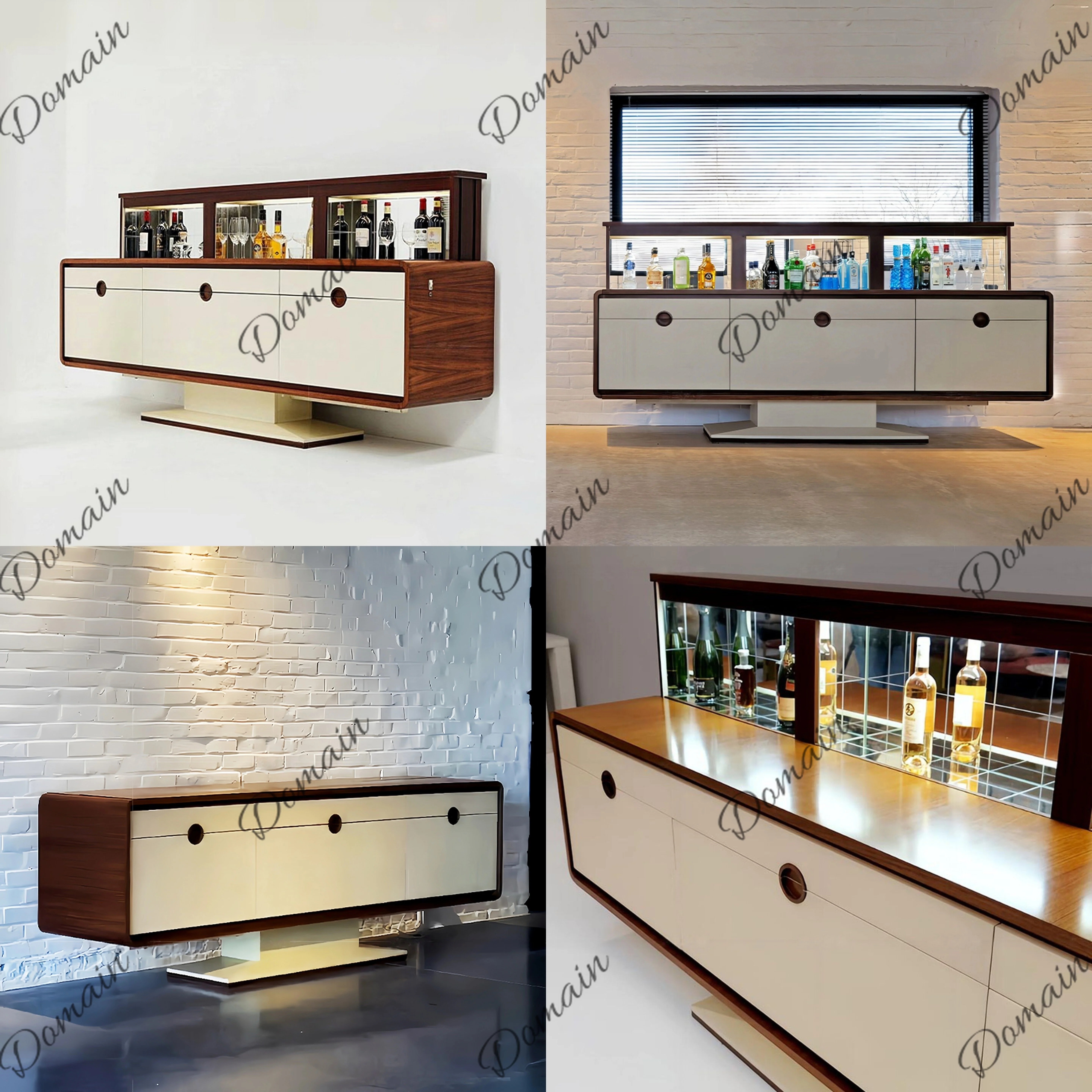 Luxury Electric Lift Wine Cabinet for Home Villa Modern Glass Display Cabinet with LED Light Solid Wood Storage