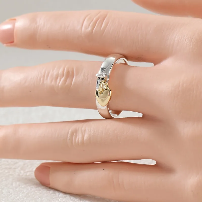 Minimalist Hand Carved Geometry Heart Women's Ring Two Color Metal Daily Wear Party Jewelry Anniversary Gift