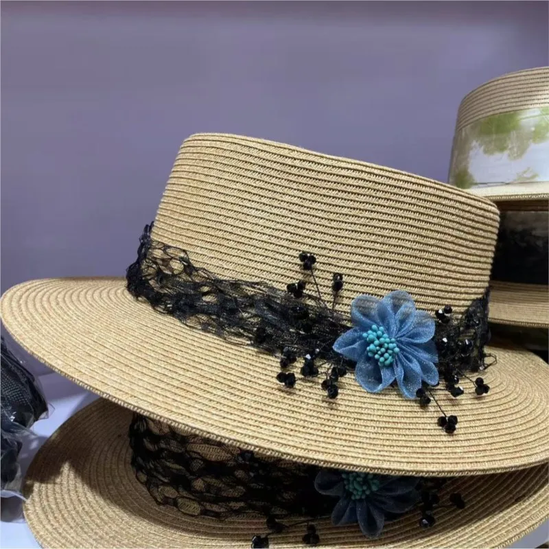 Hepburn top hat women's summer flower mesh wide-brimmed basin