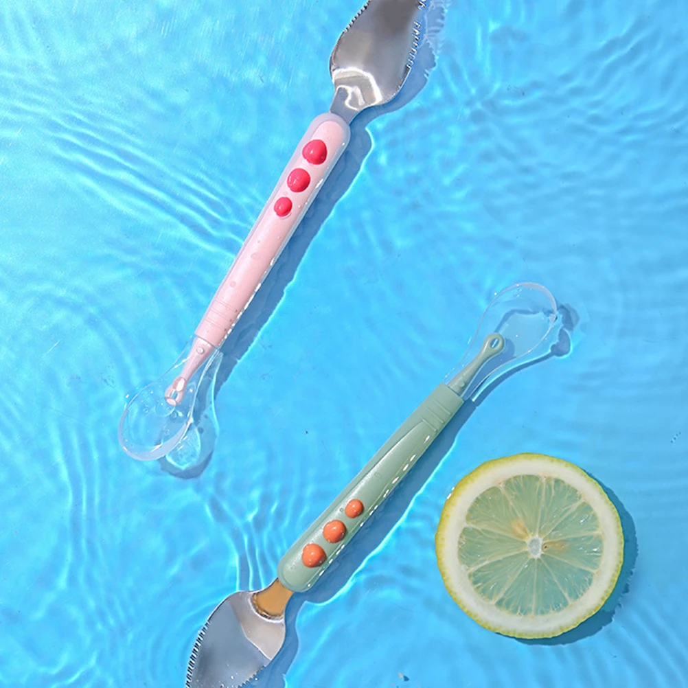 

HIAKDOFT двойная силиконовая ложка для кормления детей для малышей, диспенсер для фруктового пюре, скребок, тренировочный инструмент для мальчиков и девочек