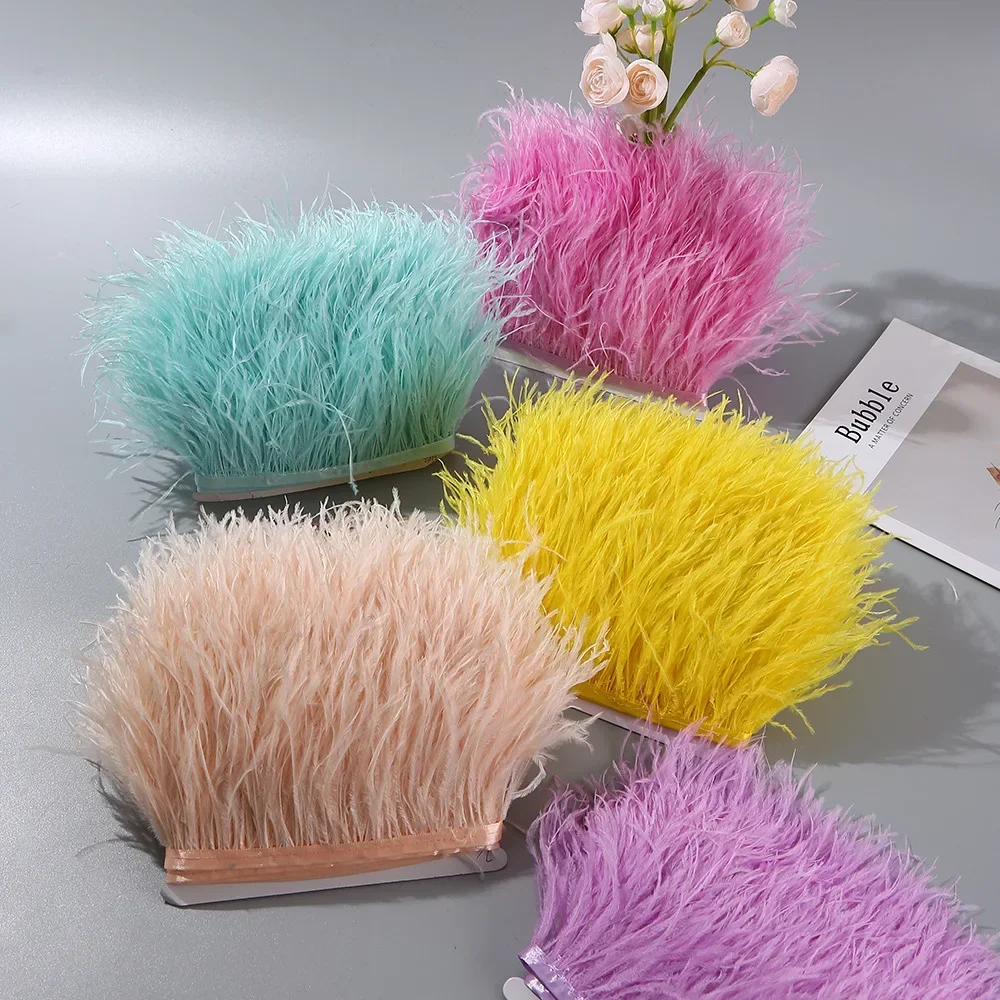 1Meter Fluffy White Ostrich Feathers Trim Fringe 8-10cm Feather Ribbon for Wedding Party Sewing Dress Clothing Decoration Crafts