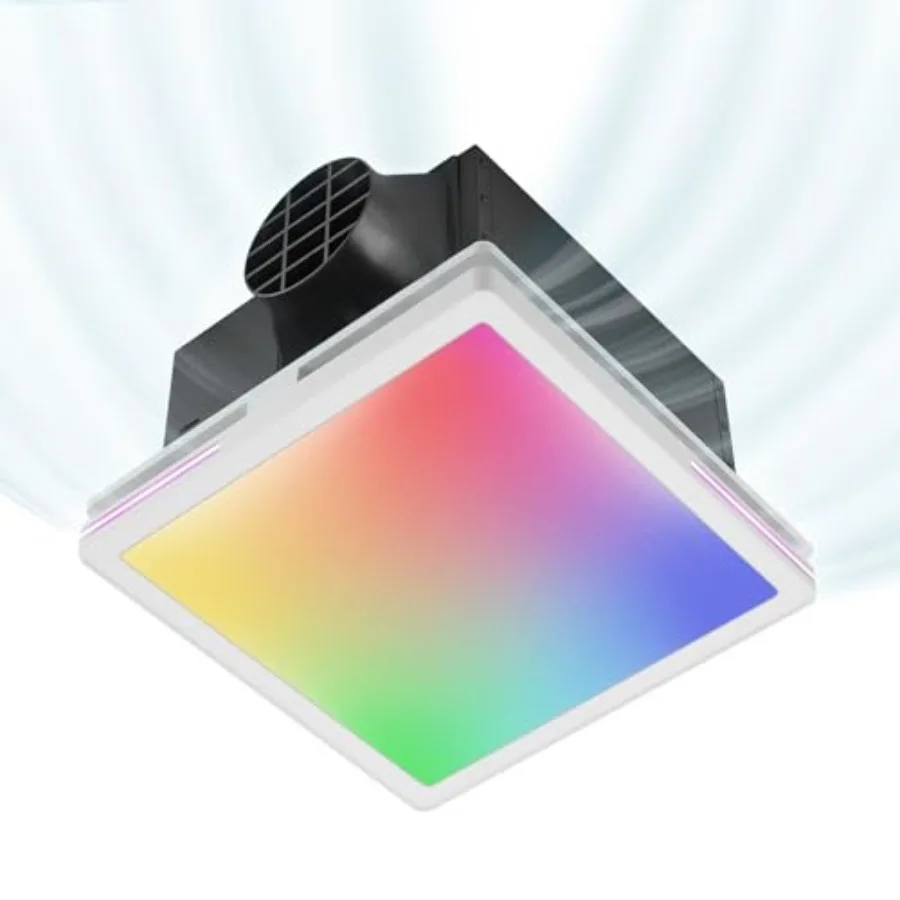 

Вентилятор для ванной комнаты с Bluetooth-колонкой и RGB-подсветкой, потолочный вытяжной вентилятор 11.8 дюймов с пультом ДУ, 141 CFM, 1.0 Sone, бесшумный, регулировка воздуховода 3.94