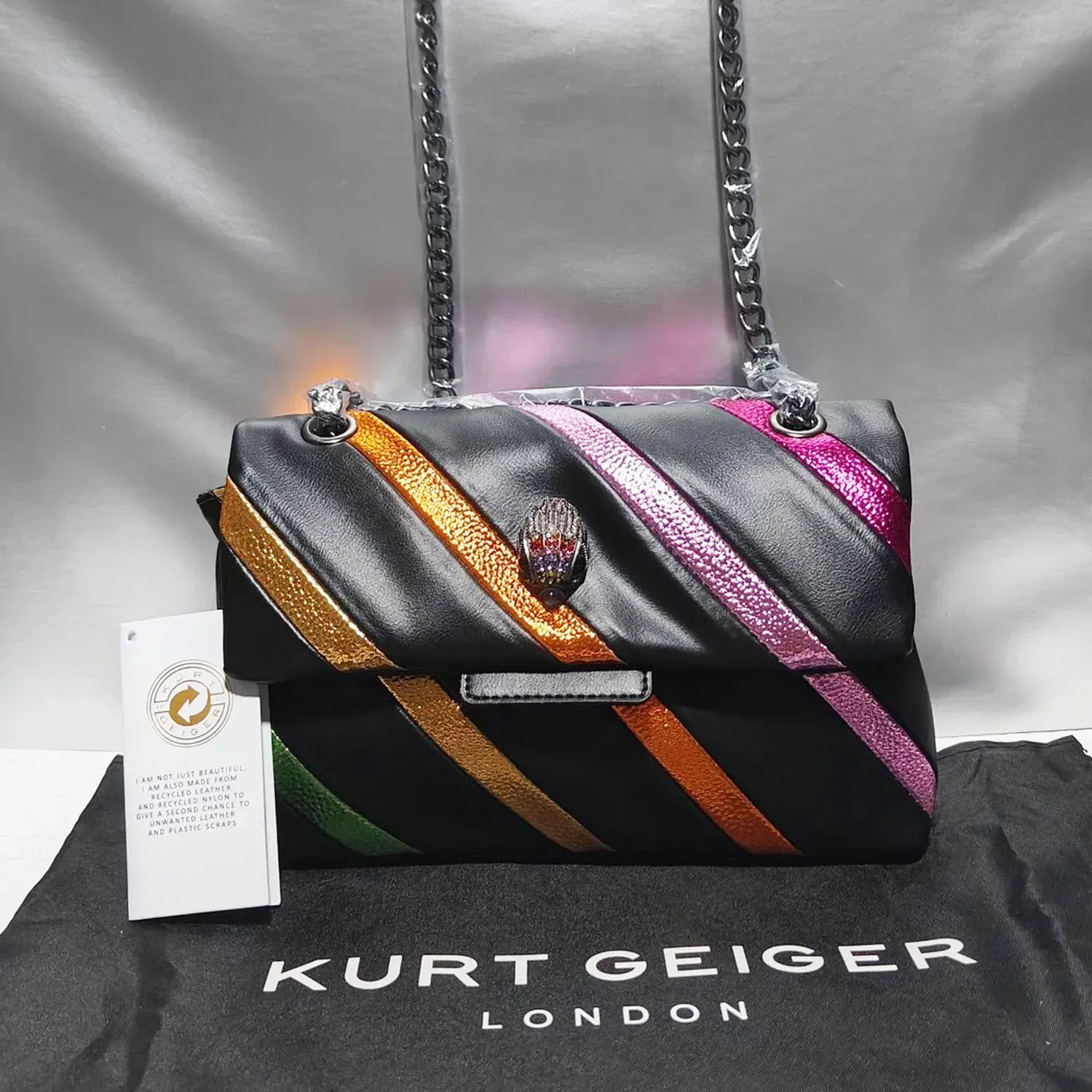 

2024 New Kurt G London Rainbow Patchwork Women Purse Eagle Icon Bird Head On Front Flap Jointing Colorful Cross Body Bag