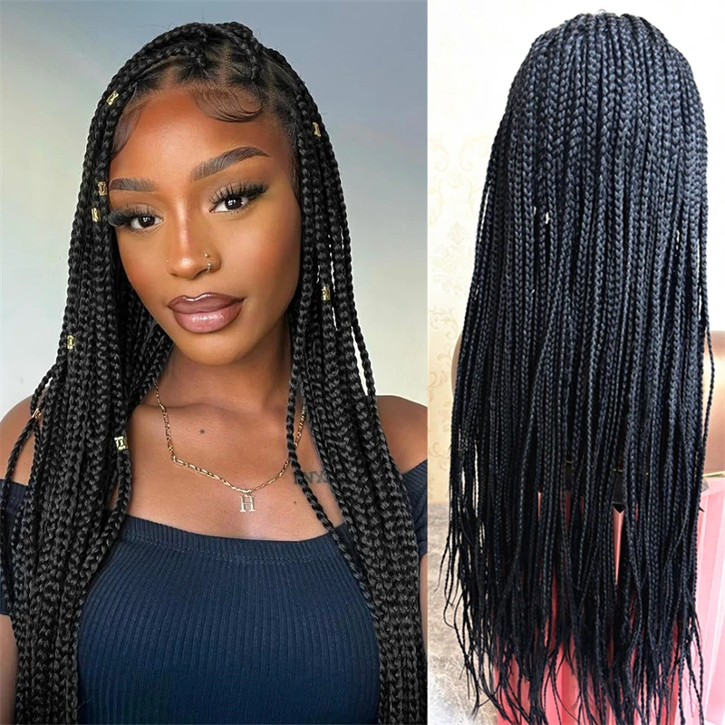 Soft Synthetic Lace Front Wigs Cornrow Box Braided Wigs Knotless Natural Braids Wigs Small Box Square Hair Wigs For Black Women