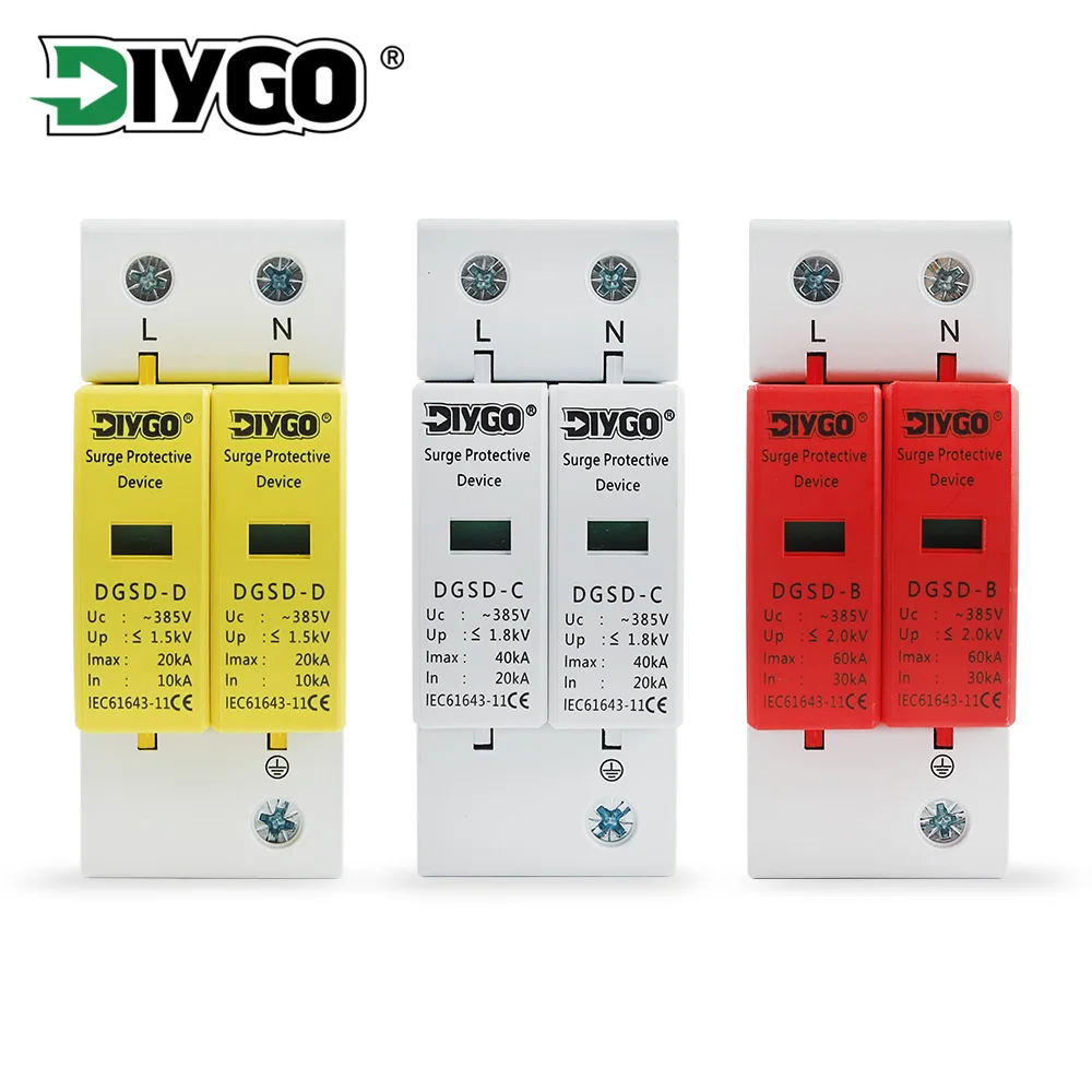 

AC SPD 2P 10-20kA 20-40kA 30-60kA 385V House Surge Protector protection Protective Low-voltage Arrester Device 1P+N