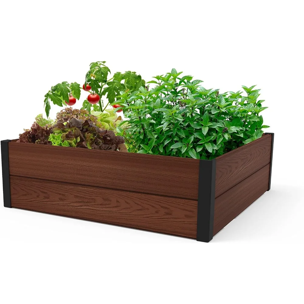 

Large 48 x 48 Wooden Style Elevated Garden Bed, Sturdy Outdoor Planter for Growing Herbs, Vegetables, Flowers, and Succulents