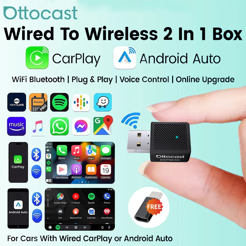 Ottocast Express Mini Ultra беспроводной адаптер беспроводной CarPlay Android Auto для OEM автомобиля Plug Play WiFi Bluetooth автоматическое подключение