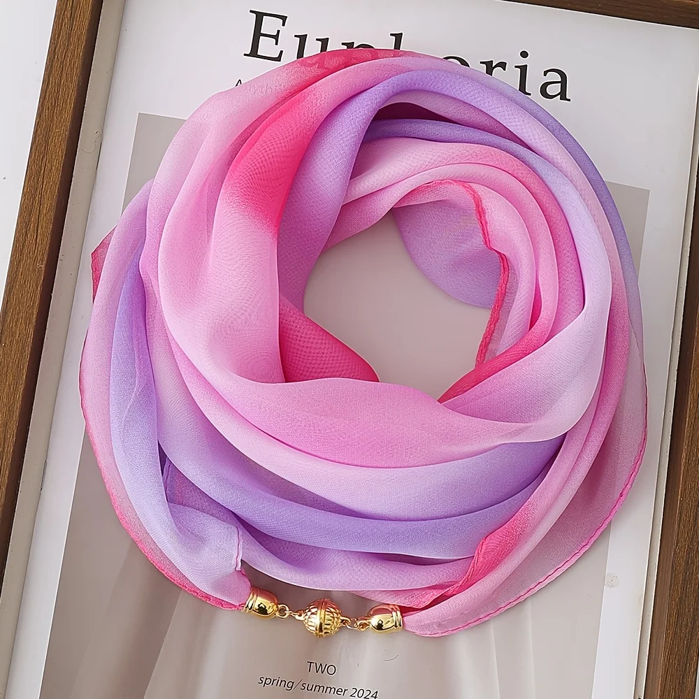 Lightweight Rainbow Gradient Magnetic Snap Scarf, Convenient Stylish Neck Gaiter, Women's Decorative Scarf for All Seasons