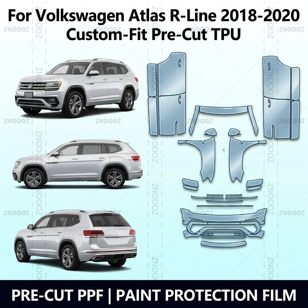 For Volkswagen Atlas R-Line 2018-2020 Custom-Fit Pre-Cut TPU PPF Front Kit+Doors Self Healing High Gloss Anti Yellowing