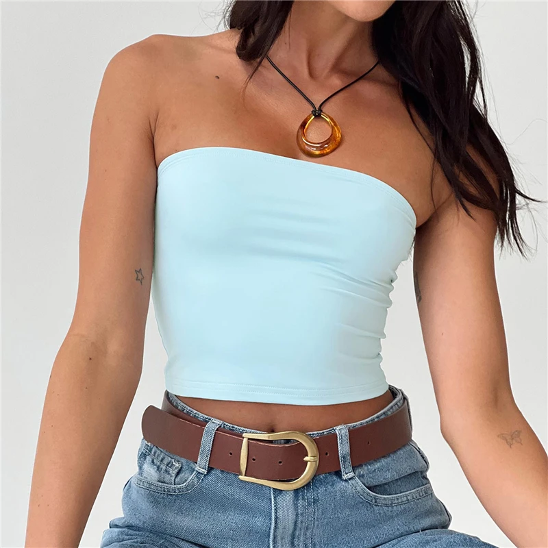 Sexy Off Shoulder Strapless Bustier Tank Top Halter Crop Tops Women Bare Midriff Sleeveless Cropped Vest Camis Tube Top Female