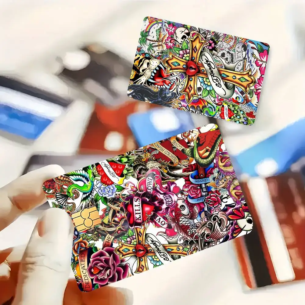 Pegatinas creativas Ed H-Hardy para tarjetas, cubierta de piel de película impermeable, 4 Uds., pegatinas para tarjetas de crédito, decoración frontal de débito, pase del metro del banco