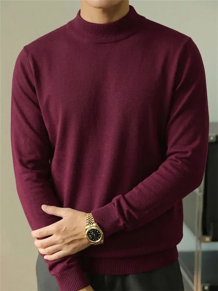Herbst Herrenpullover Lässig Einfarbig Slim Fit Stehkragen Schlichter Stil Old Money Mode Herren Strickpullover Alltagskleidung – Detail 9