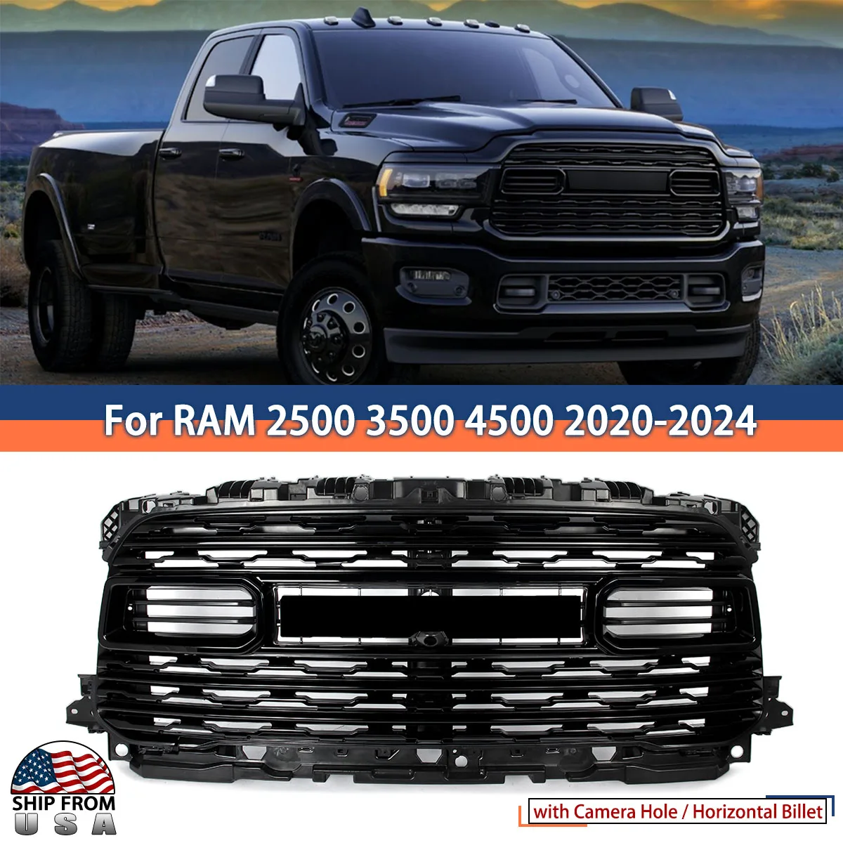 شبكة مركزية للمصد الأمامي من Magickit لذاكرة الوصول العشوائي 2500 3500 4500 2020 2021 2022 2023 2024 شبكة شواء السباق العلوية مع فتحة الكاميرا