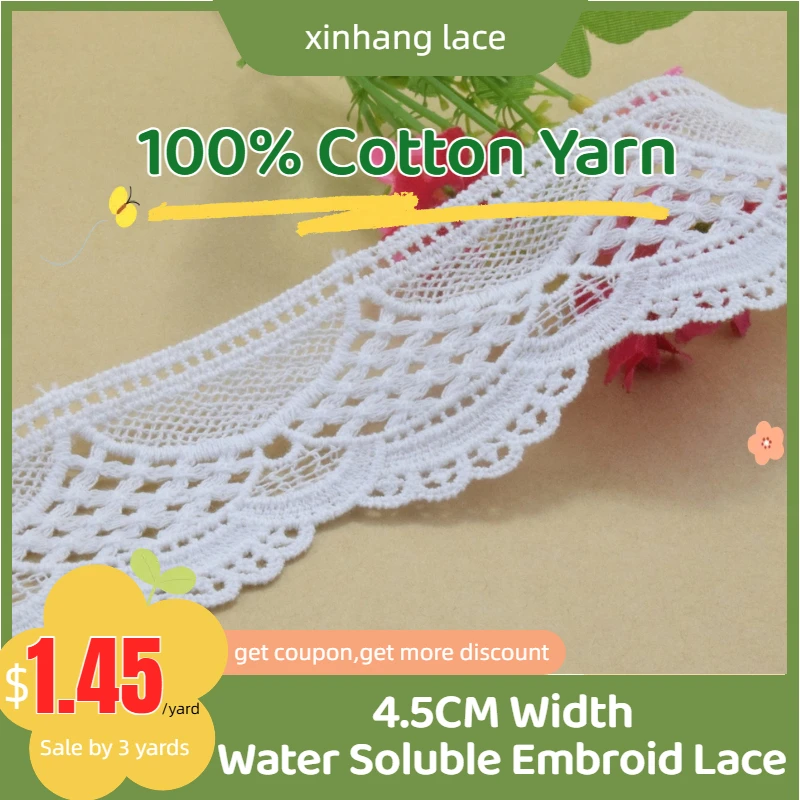 

3yards 4.5cm white 100% cotton embroidery lace french lace ribbon fabric guipure diy trims warp knitting sewing Accessories#3259