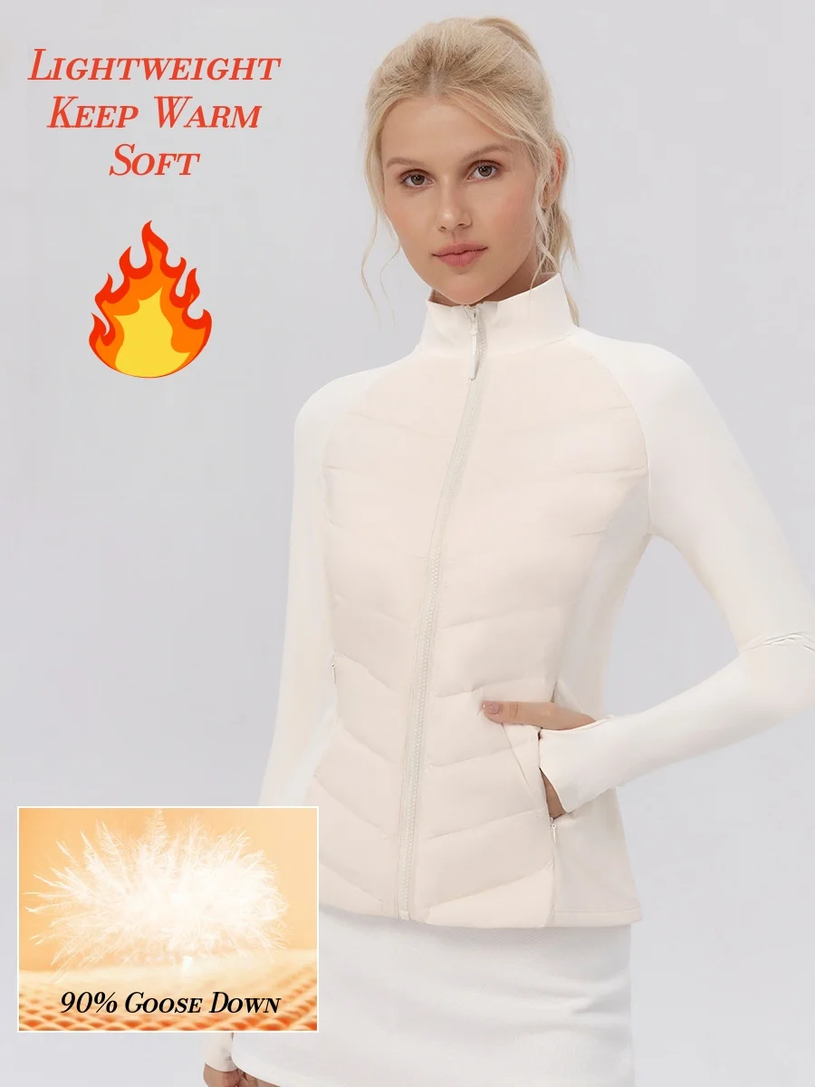 

Lightweight Autumn Winter Sports Jacket Women Stand-up Collar Slim Fit Goose Down Insulation Warm Running Training Jacket Cold