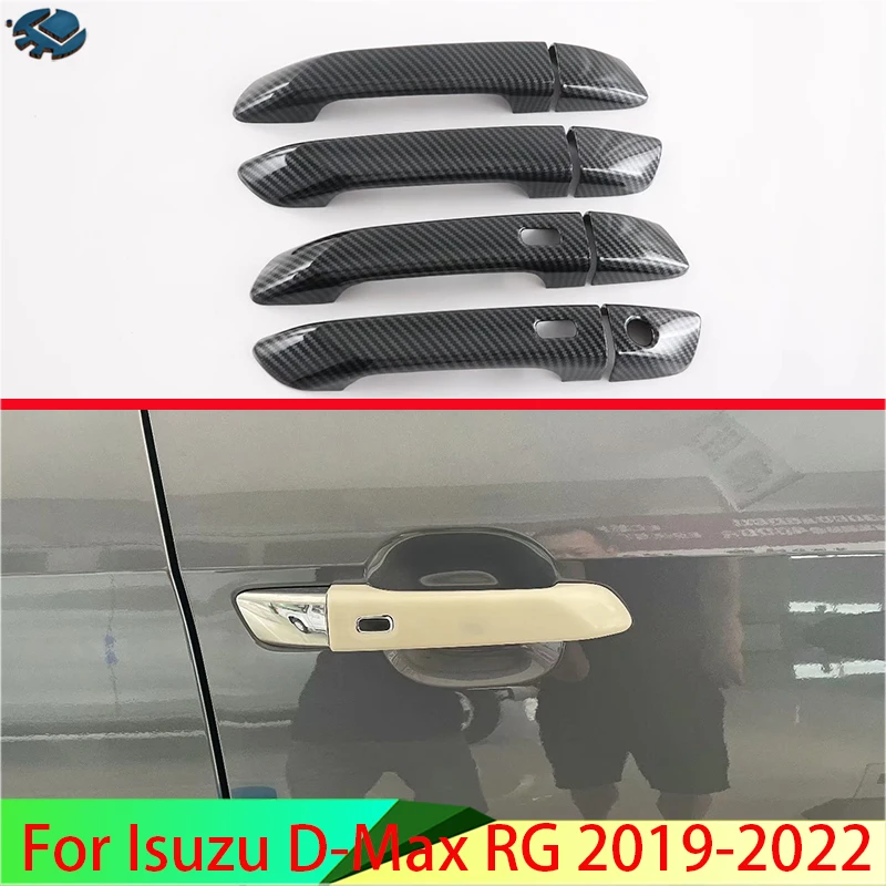 For Isuzu D-Max RG 2019-2022 Car Accessories Carbon Fiber Style Door Handle Cover With Smart Key Hole Catch Cap Trim Molding