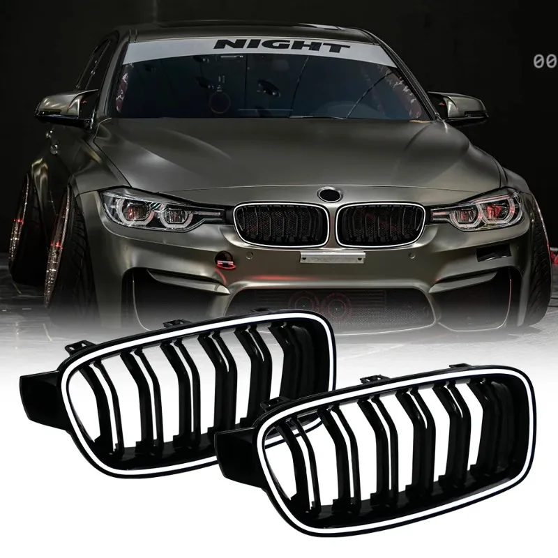 

For BMW 3 Series F30 F31 2013-2018 Gloss Black LED Grille Light DRL M Sport Front Bumper Part