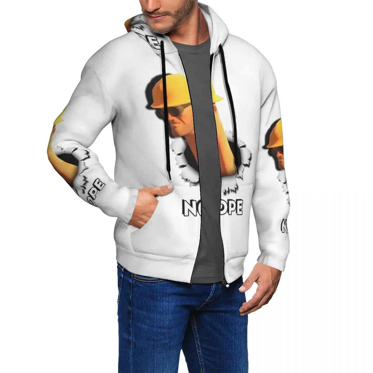 Team Fortress 2 Nope Engineer TF2 Zipper Hoodie Harajuku Pullover Autumn Winter Men's Women's Sweatshirt Long Sleeve Tops