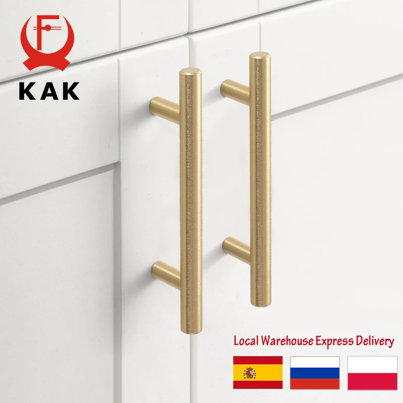 KAK 20pcs Brushed Gold Kitchen Handle Stainless Steel T Bar Door Pull 76mm 96mm Cabinet Knobs and Handles Black Furniture Handle