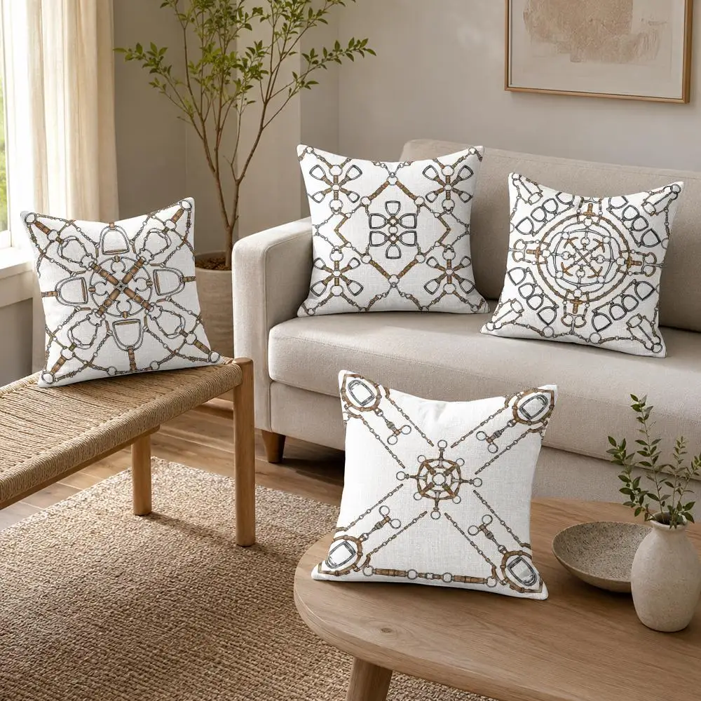 Equestrian Vintage Style Cushion Cover Organic Linen Throw Pillow Cover - Double-Sided Print Breathable Cushion Case Home Decor