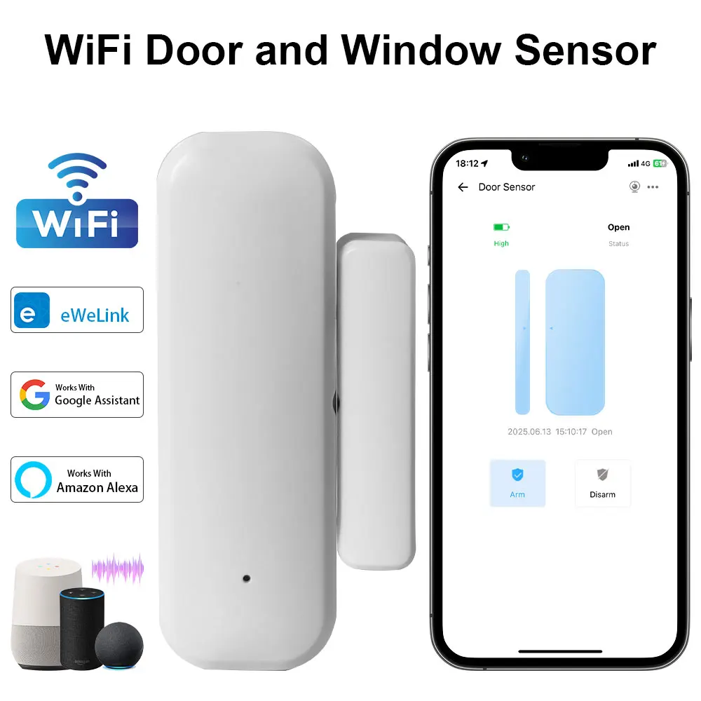 WiFi Smart Door Window Sensor Smart Home Open/Closed Detector For EWeLink App Control Security Alarm Work With Alexa Google Home