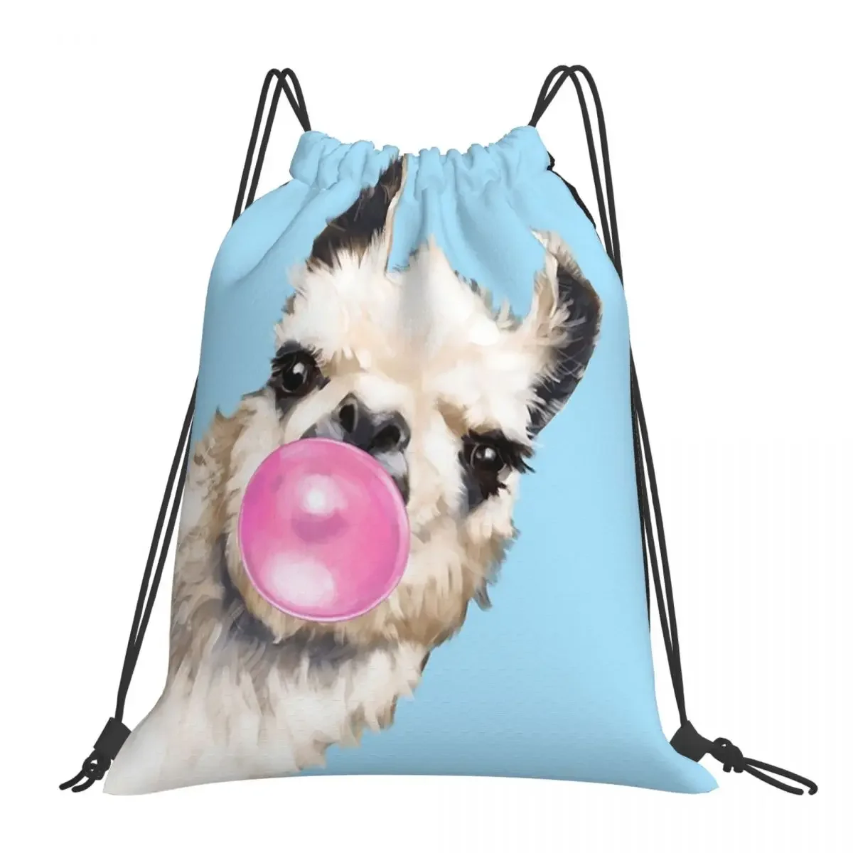 Bubble Gum Sneaky Llama In Blue Backpacks Drawstring Bags Drawstring Bundle Pocket Sundries Bag BookBag For Man Woman School