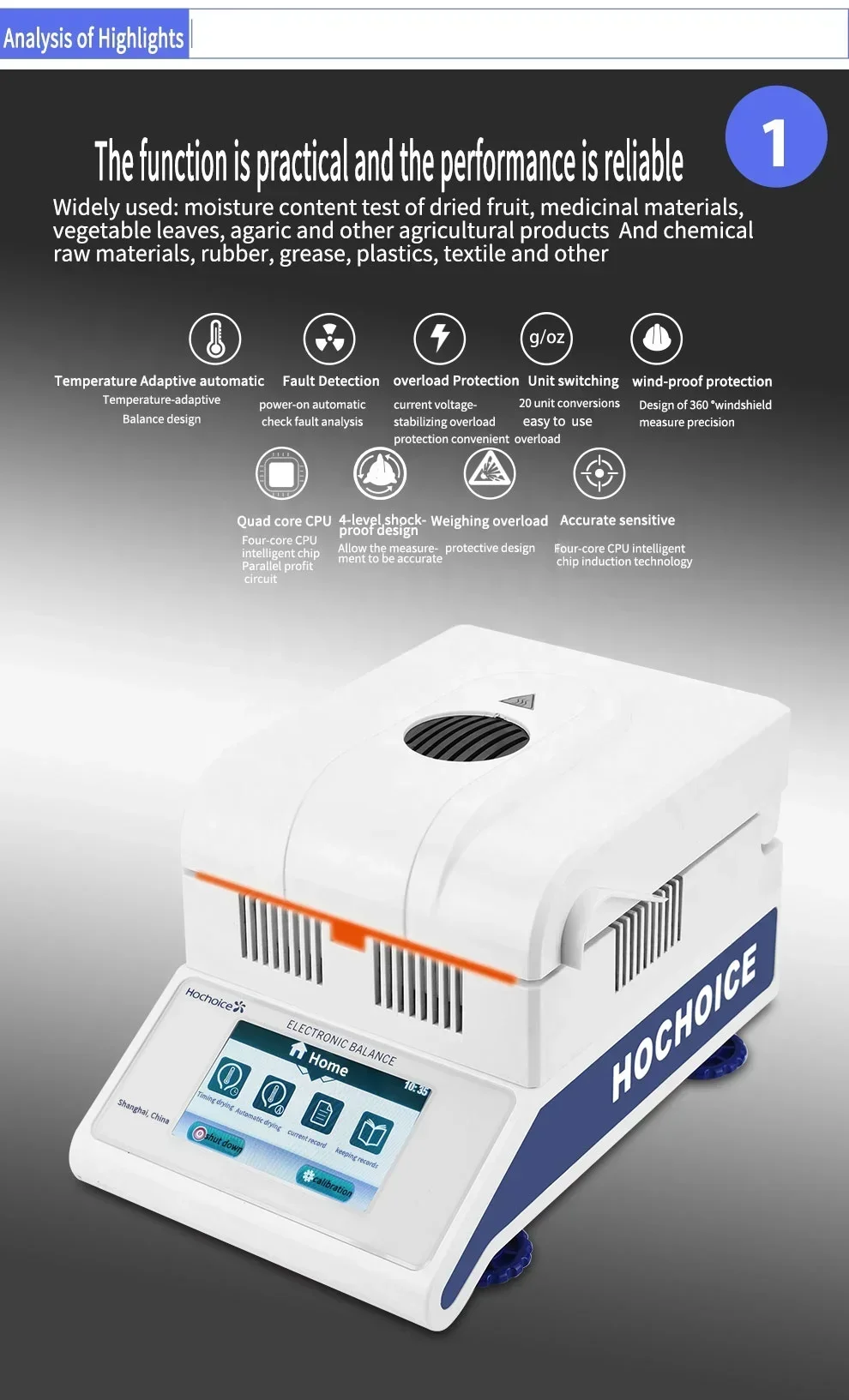

2026 новый тестер влажности зерна 0,001 г, медицинский пищевой галогенный светильник, лабораторный анализатор твердой влажности с сенсорным экраном
