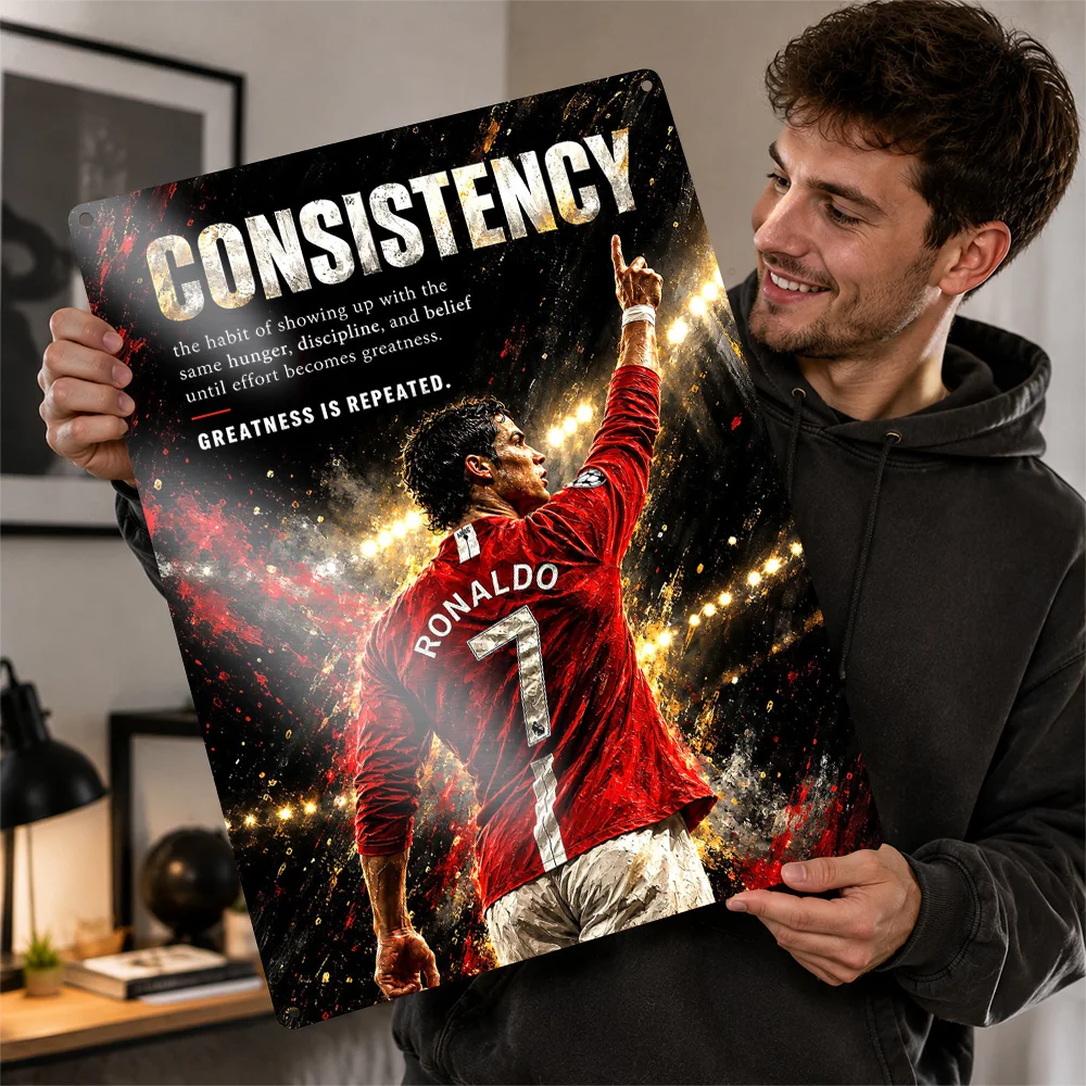 Cristiano Ronaldo Consistency Motivational Printed Poster Dynamic Wall Art For Home Gym Customized Aluminum Metal Sign Gift Idea