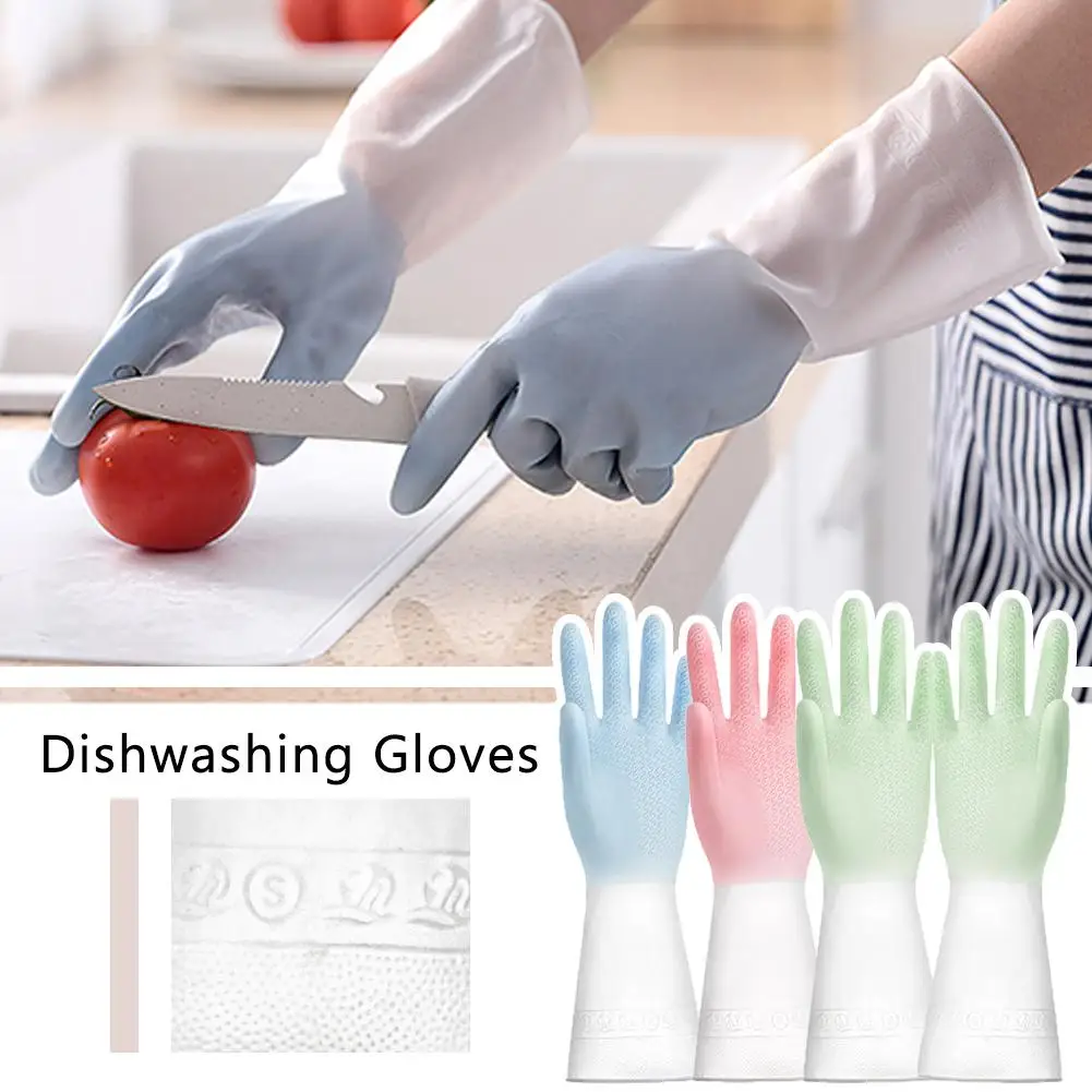 1 Pair Dishwashing Gloves Reusable Thickened Ubber Household Gloves Cleaning Hands Waterproof Supplies Protecting X3b8