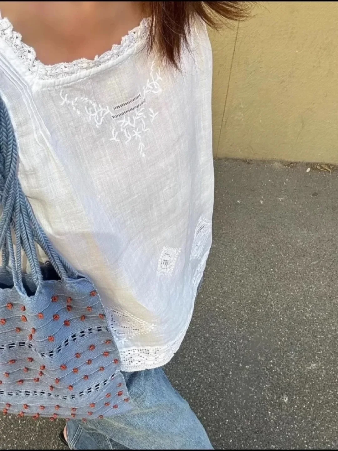 

Women Heavy Embroidery Ramie Vest Ruffles Edge Square Collar Sleeveless Casual Fashion White Tank Tops