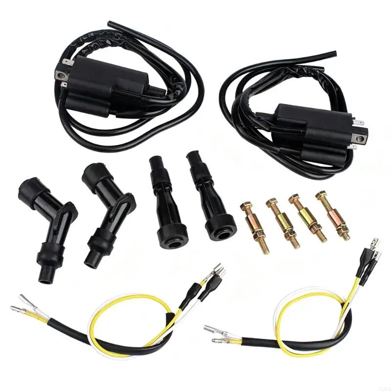 Replacement Motorcycle Ignition Coil Set, Two Output 2 Pack with Wire Ends, Wire Leads and Hardware for Garage Repair Tasks for