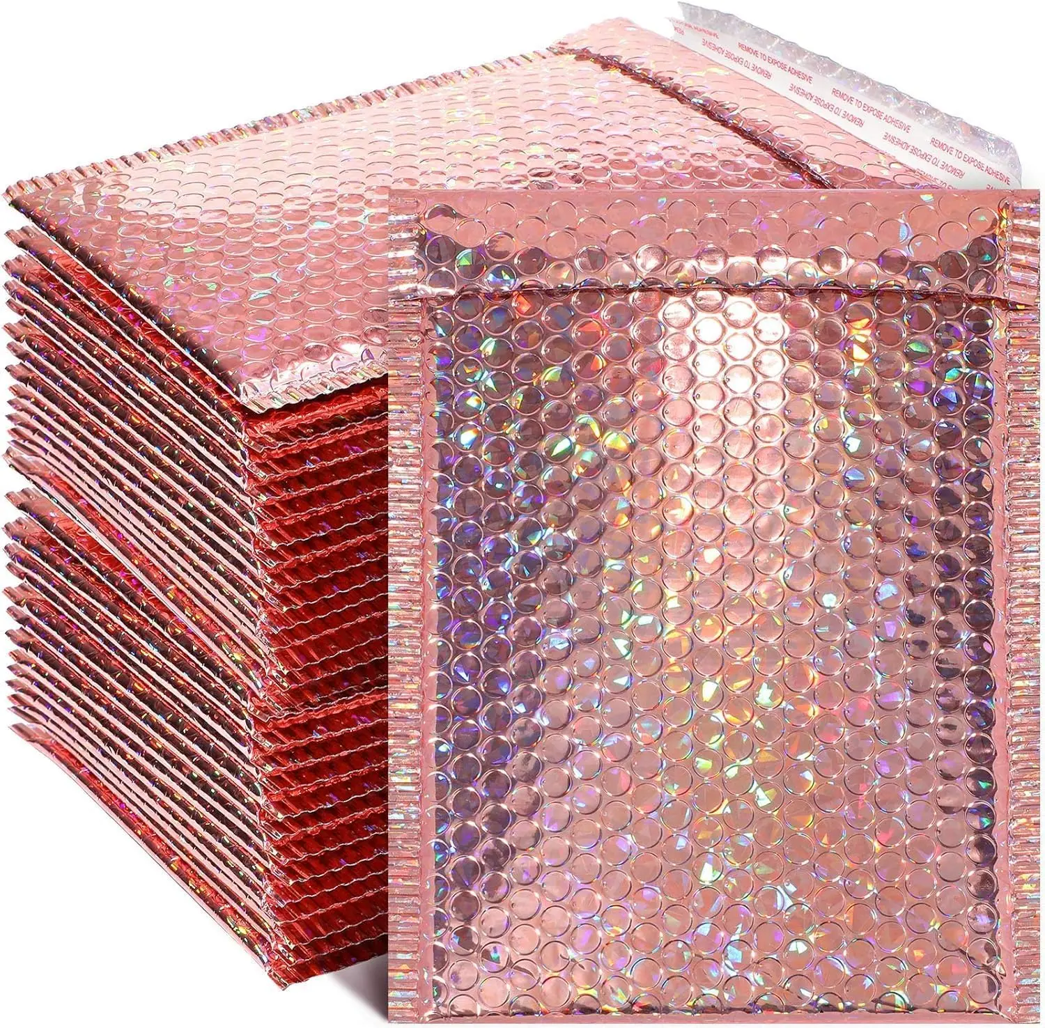 30 Pcs Holographic Bubble Mailers 11x7in Rose Gold Self-Sealing Padded Envelopes for Shipping