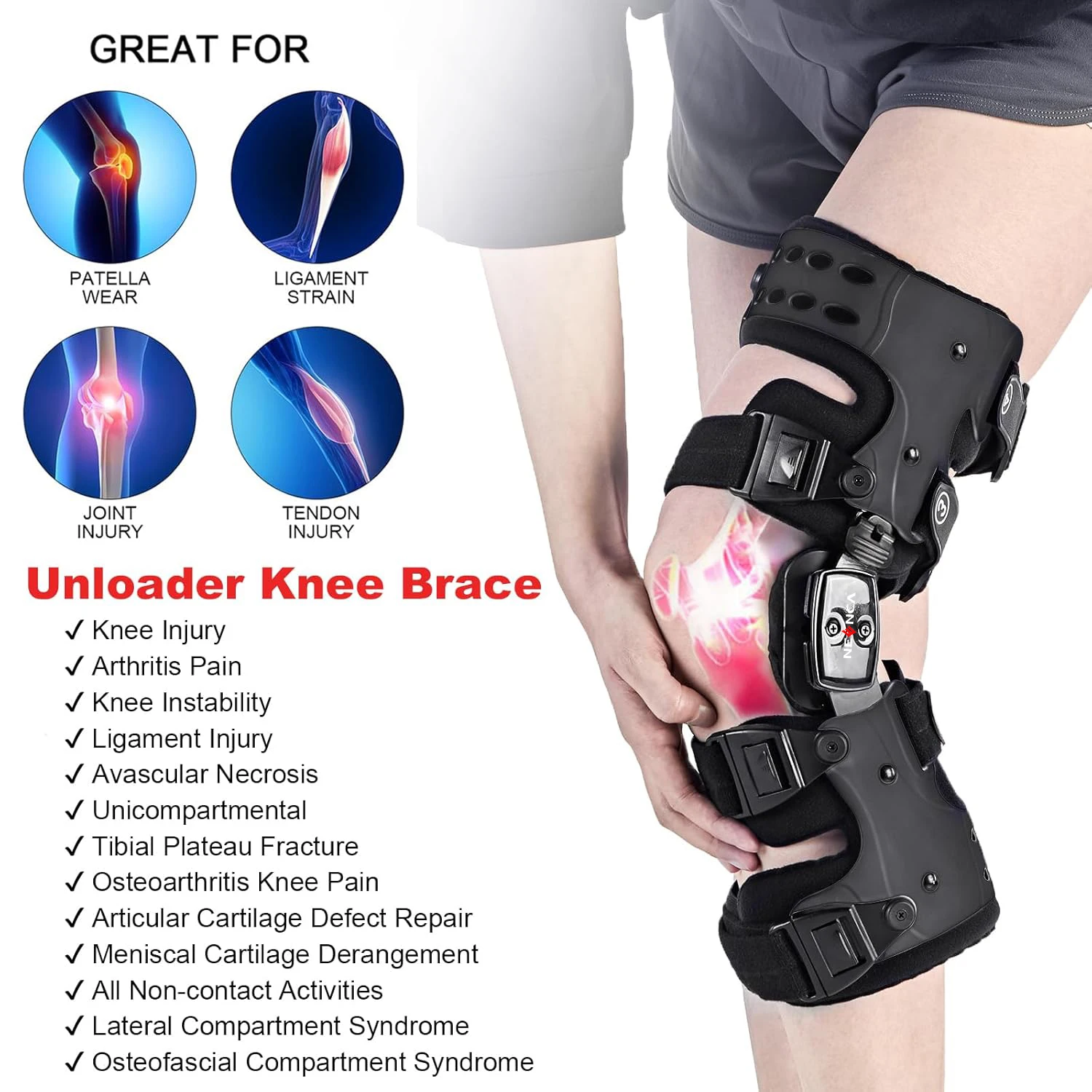 NEENCA OA Unloader Knee Brace Pain Relief & Knee Support for ACL & Meniscus Injury Joint and Patella Stability for Men and Women