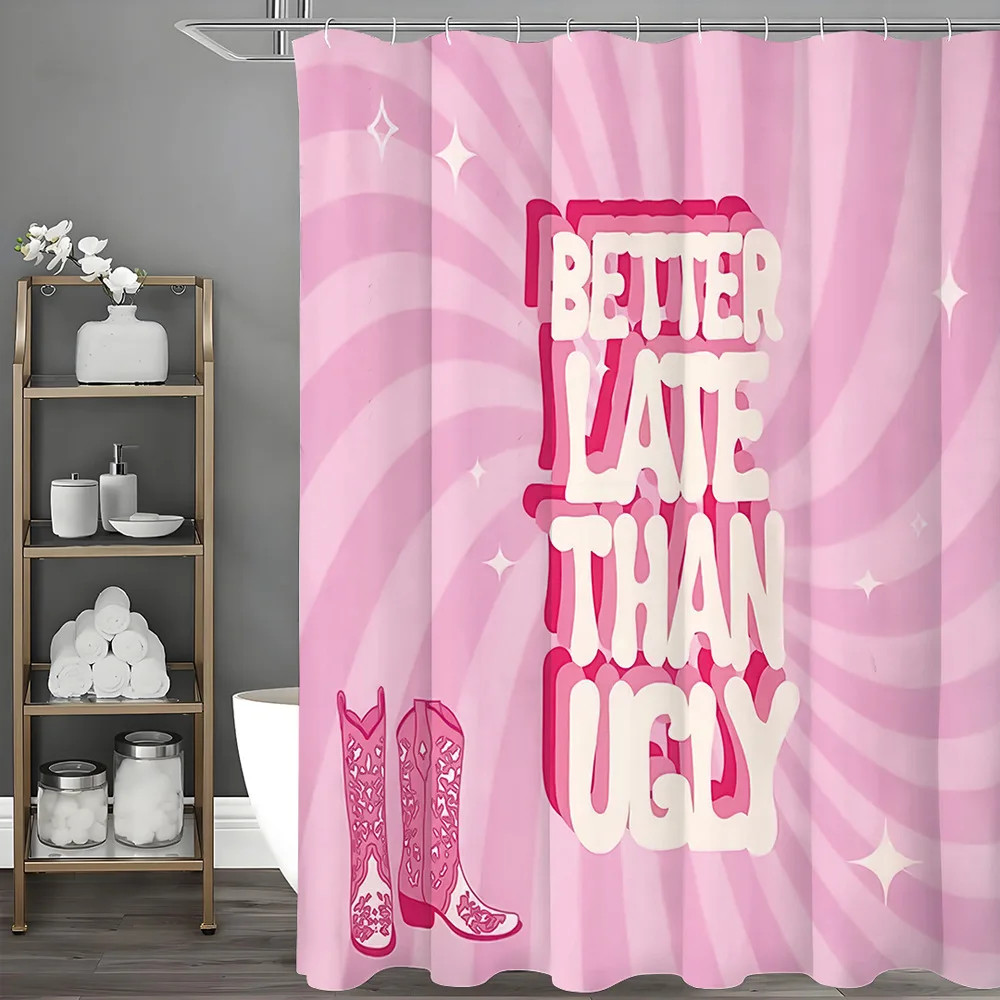 

Pink lettered boots Shower Curtain Washable Dirt-Resistant Shower Head waterproof Polyester Bath Curtain For Home Decor