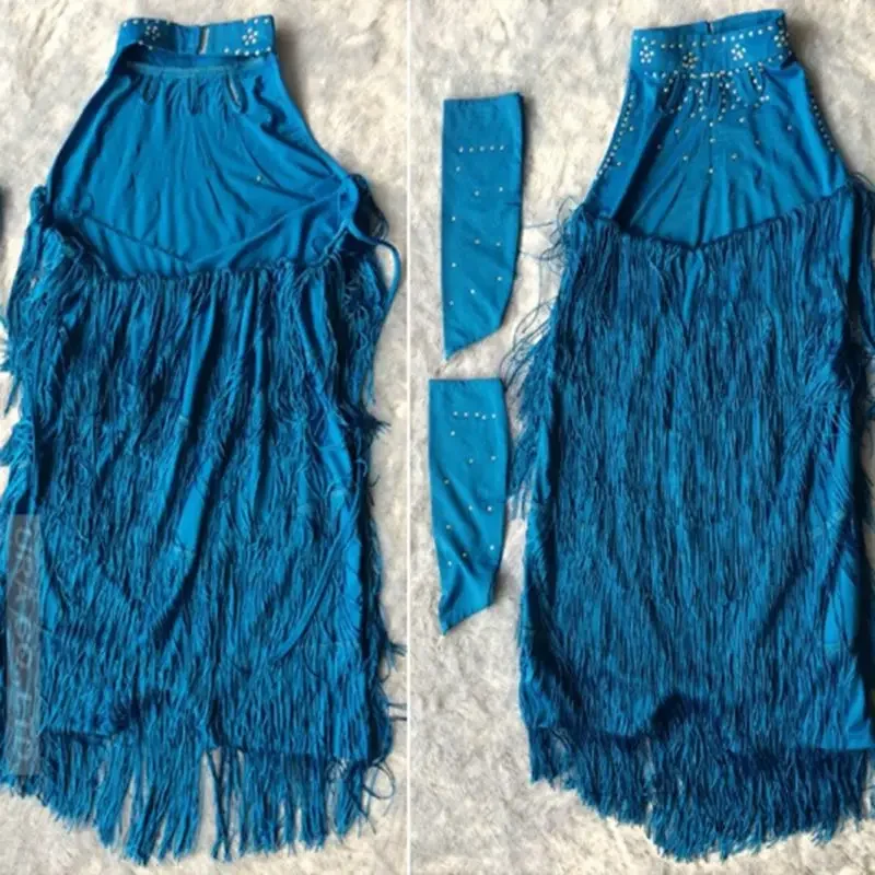 Robe de danse à pampilles solides pour filles, salsa latine, tenue de performance sur scène, costume de fête