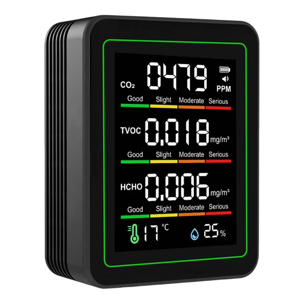 Monitor de calidad del aire interior 5 en 1, probador de CO2 TVOC HCHO, Detector de temperatura y humedad, medidor de calidad del aire para el hogar y la Oficina
