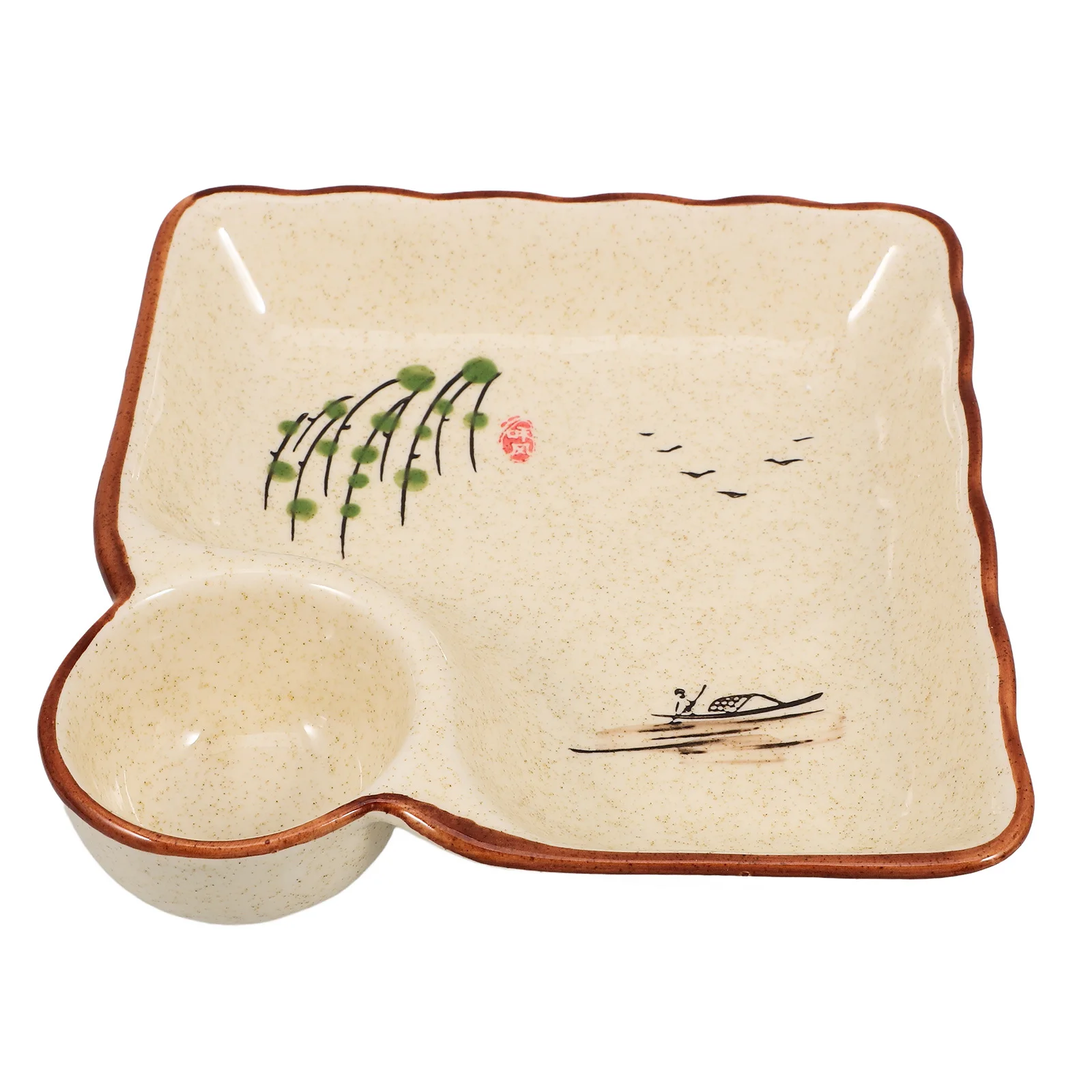 

Dumpling Plate Ceramic Sauce Compartment Multipurpose Serving Platter Breakfast Dinner Household Food Plate Sushi Dish