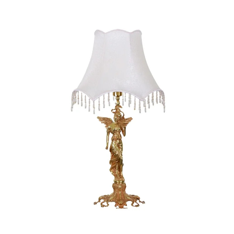 

French all-copper desk lamp, European luxury living room angel dewaxing pure copper bedroom bedside study lamp
