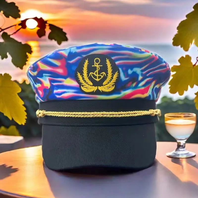 

HongLuan Colorful Navy Military cap Yacht Cruise Leisure Entertainment Show Festival Gift Party Hat Captain Graduation Halloween