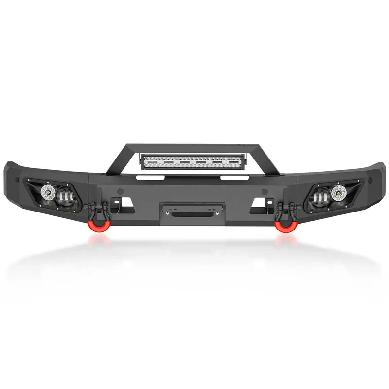 Full Width Front Bumper with Winch Plate, License Plate Frame, Sensor Holes & D-Rings, Offroad Vehicle Exterior Accessories