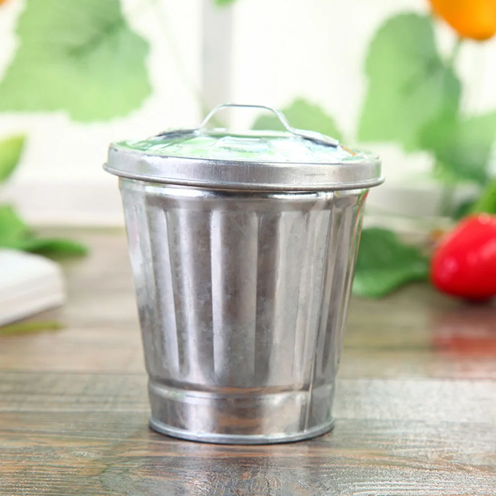 

4 Pcs Garbage Lid Desk Desktop Trash Can With Lid Bedroom Living Room Office Waste Bin Metal Trash Can Silver Storage Container