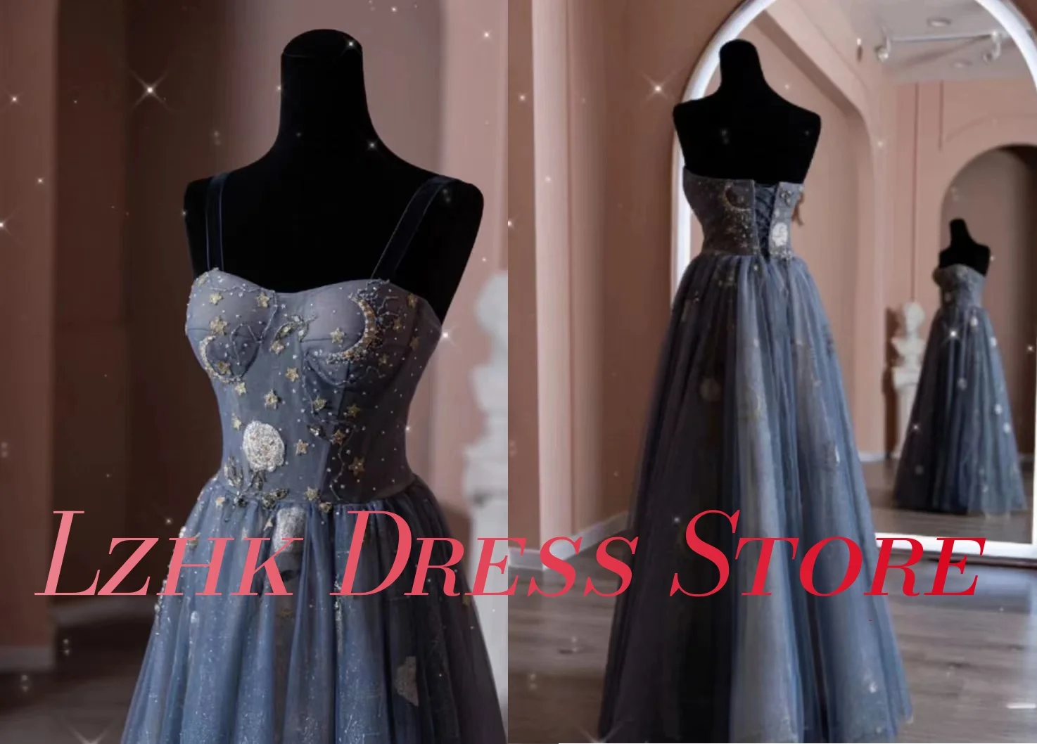 تخصيص رائعة كريستال يزين الأورجانزا ألف خط السباغيتي الأشرطة مساء اللباس مثير أكمام الحبيب فساتين لحضور الحفلات الموسيقية