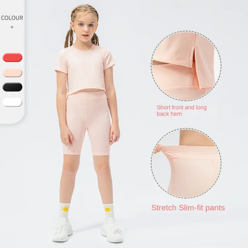 S-children sports and leisure suits, yoga clothes and running tops, children fitness dance short-sleeved shorts.