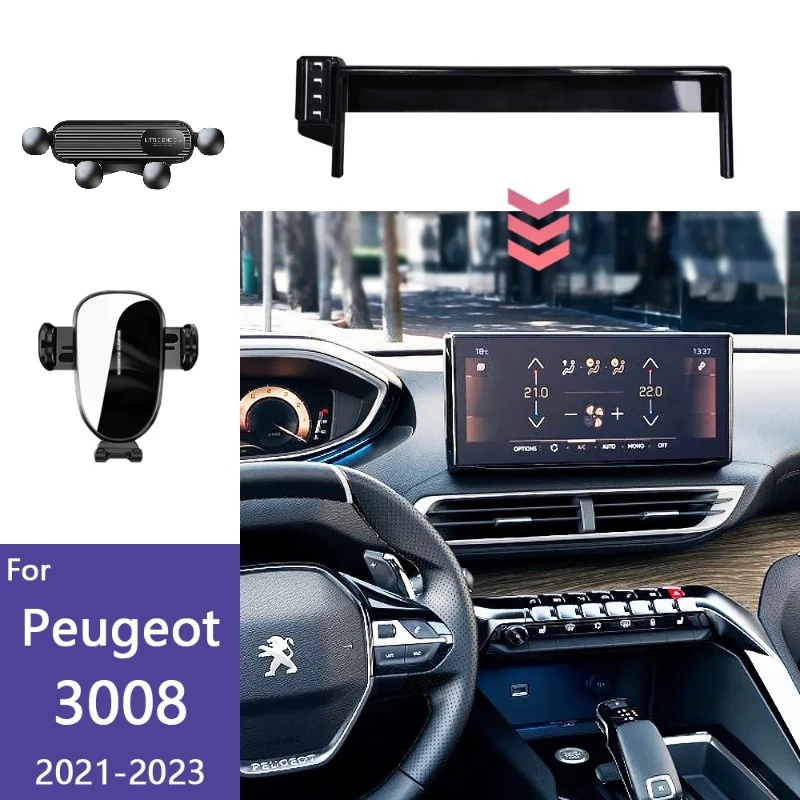 Car Phone Holder 10-Inch Screen Fixed Base For Peugeot 3008 2021 2022 2023 Wireless Charging Support Car Mobile Phone Mounts