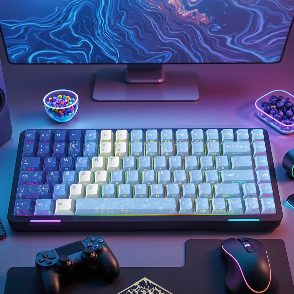

Ice Snow Cherry Profile Key Caps Blue Side Engraved Translucent Keycaps PBT Keycaps for Custom DIY Gaming Mechanical Keyboard